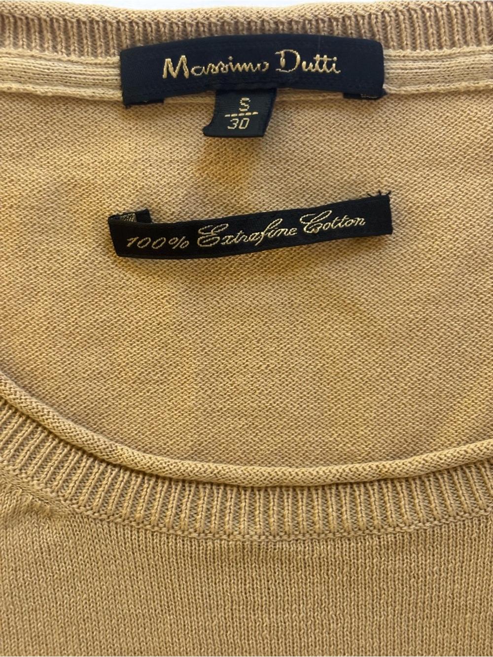 Massimo Dutti Extra Fine Cotton Sweater S Camel Tan Crewneck Elbow Patches - Picture 5 of 7